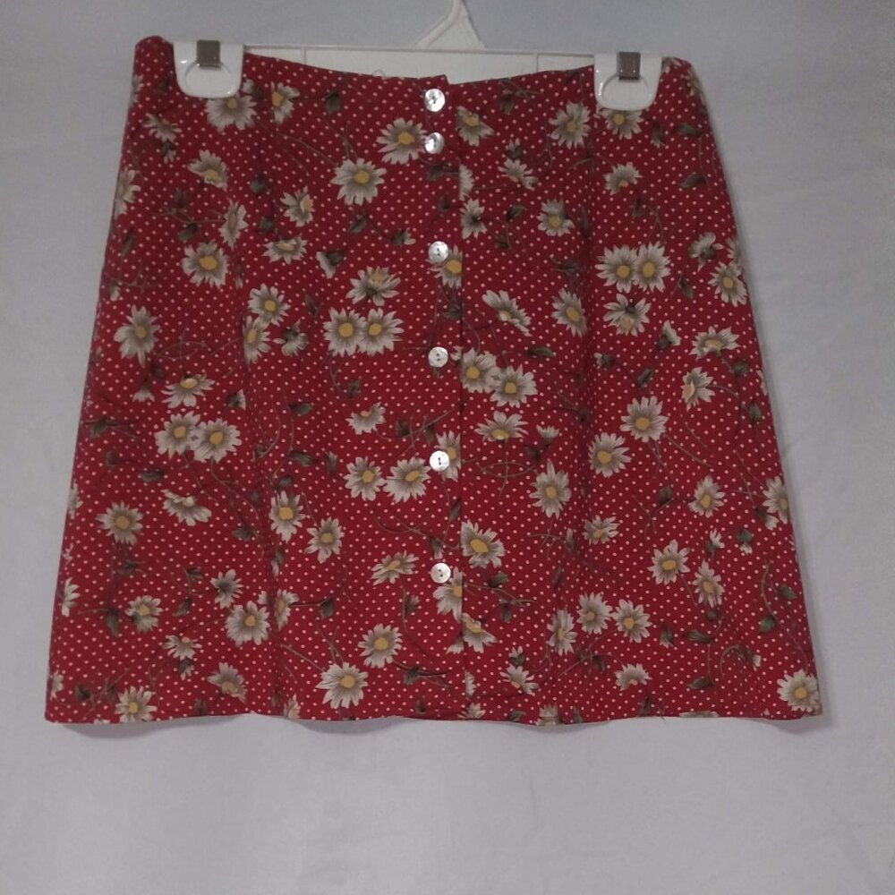 Vintage YOU BABES button up red white polka dots daisies skirt size 9